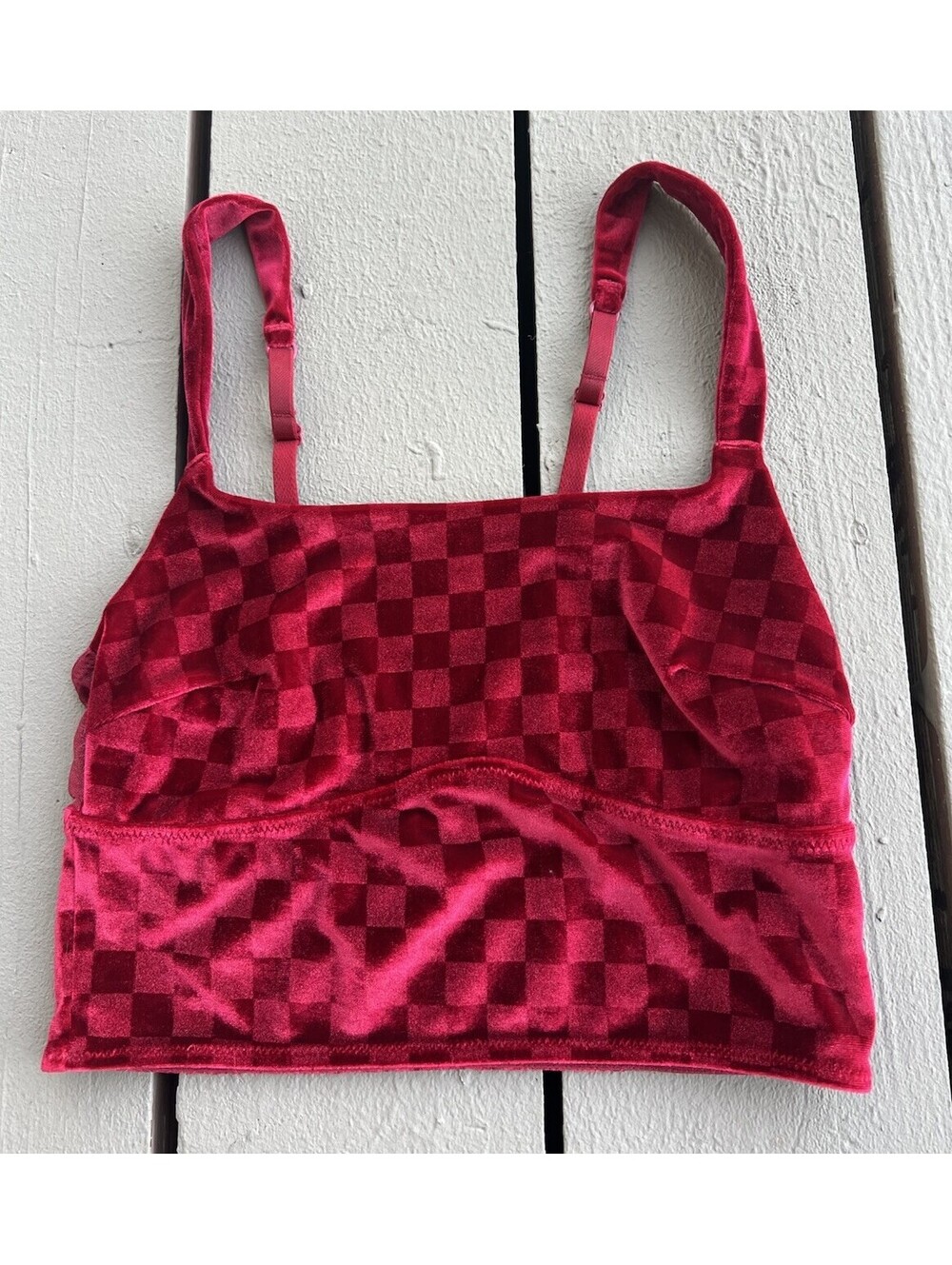 Womens Tank Top Small Red Velvet Cropped Bralette Y2K Party Festival Holiday.